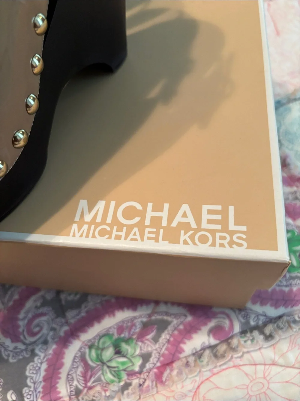 Michael Kors Tan Patent Leather Platform Slingback Sandals with Gold MK Hardware